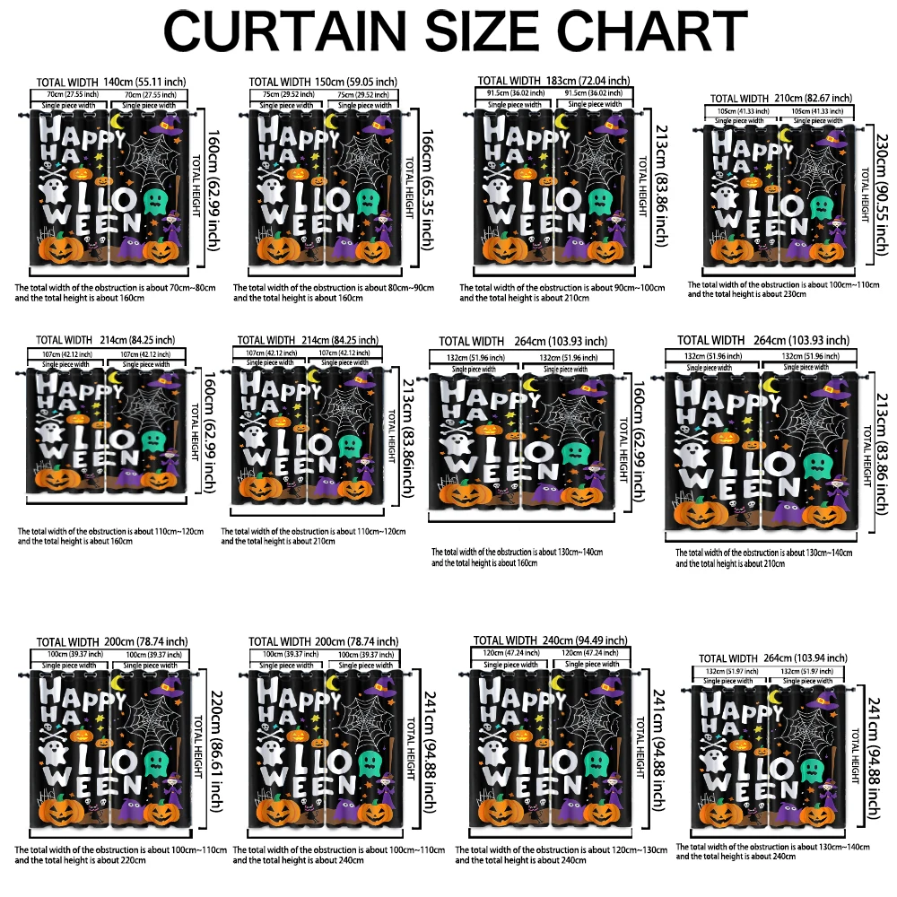2pcs 90-gram polyester curtains HAPPY HALLOWEEN Halloween-themed pattern, perfect for home decoration.