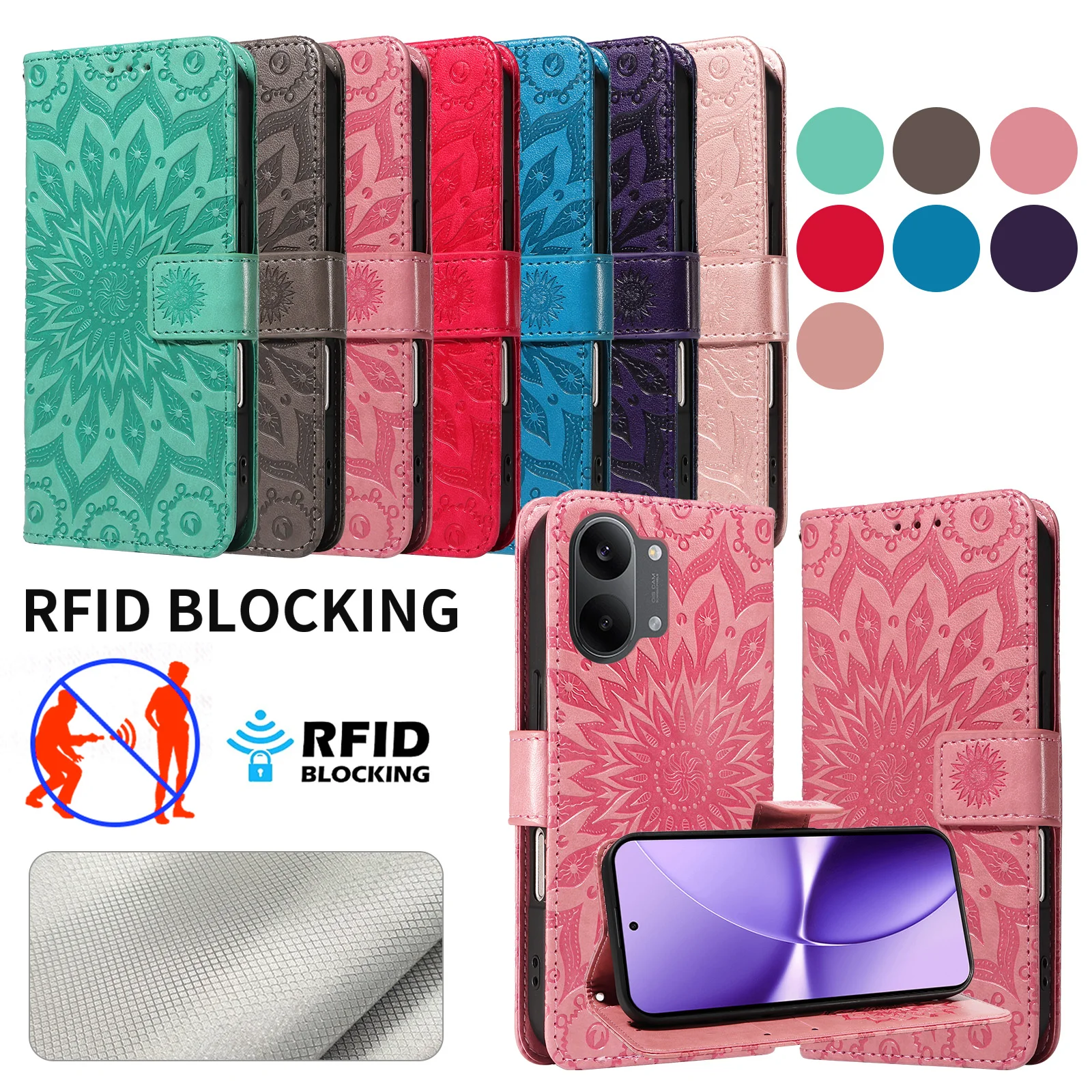 Leather Wallet Flip Case for Redmi Note Turbo 5 15 14R 15R 14C 15C 15A A4 A5 A7 K8 K90 Pro Max | Butterfly Embossed Design view 6