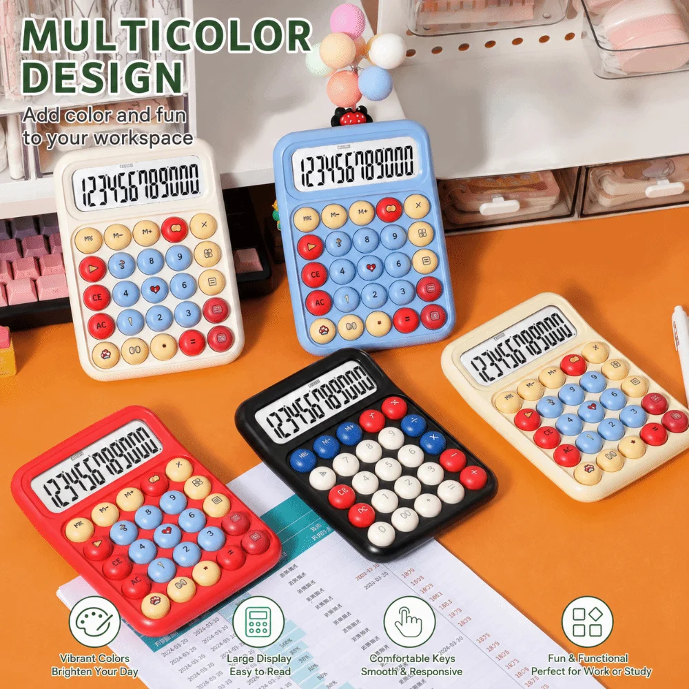 12 Digits Mechanical Button Calculator Anti-Slip Mat Cartoon Desktop Calculator Large Screen Electronic Calculators