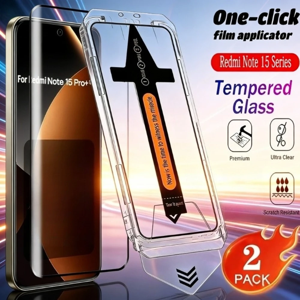 

2Pcs Ultra Clear Full Screen Protectors for Redmi Note 15 14 13 Pro Plus 14S 12S 13 14 15 Pro One Click Easy Installation Glass