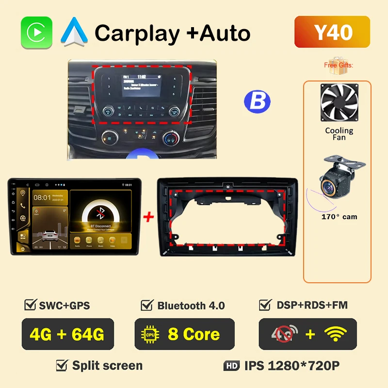 Auto Radio Android voor Ford Transit Custom 350 Transit V363 2020-2022 Multimedia Videospeler Navigatie GPS GEEN 2din Head Unit