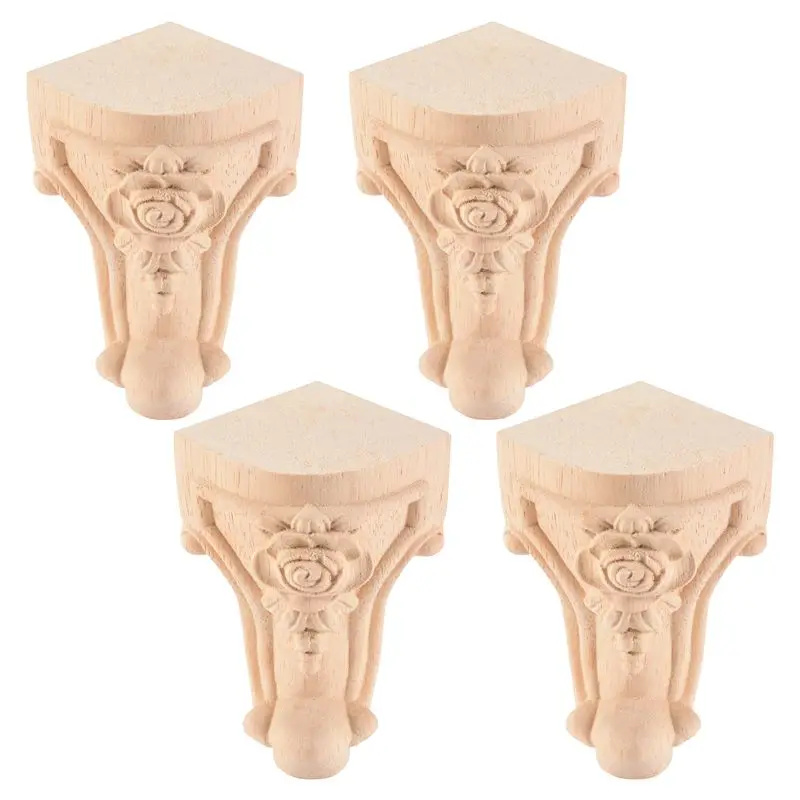 

ABUI-4PCS 10X6cm European Style Solid Wood Carved Furniture Foot Legs TV Cabinet Seat Feets