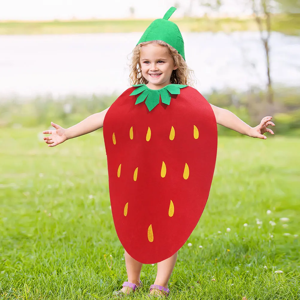 

2 Sets Child Strawberry Costumes Non woven Fabric Halloween Fruit Kids Comfortable Design Toddler Girl Clothes