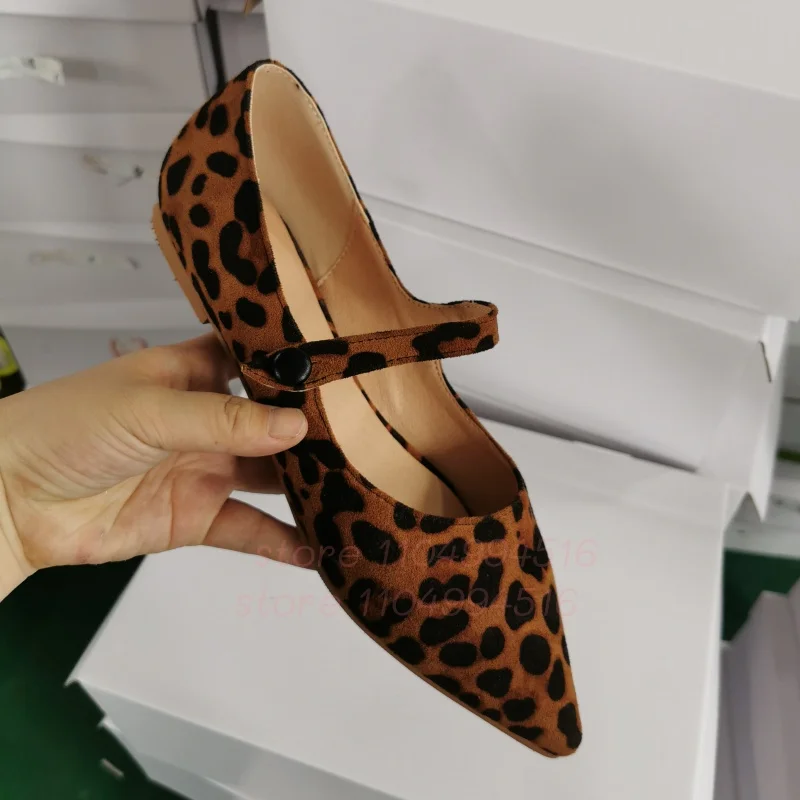 Leopard Suede Pointed Toe Loafers Women Casual Buckle Shallow Mary Jane Flats 2025 Lady Fashion Elegant One Strap Single Shoes