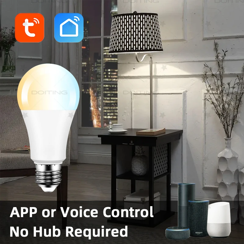 Lampadina LED Smart WIFI E27 Tuya Smart Life APP Il controllo funziona con Alexa Google 220V Dimmerabile Luce bianca calda CCT 2700-6500K