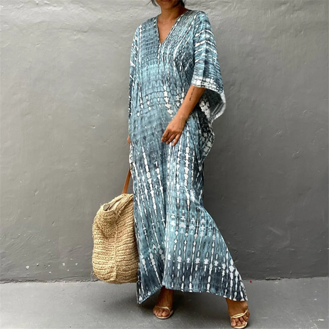 30 Farben, V-Ausschnitt, bedrucktes, farbenfrohes Batik-Tunika-Strandkleid, Strandkleid, Strandmode, Damen, V4477 – Detail 29