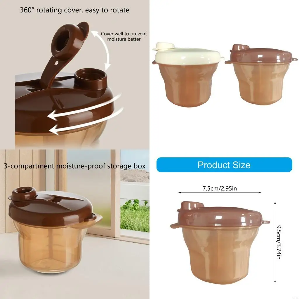 

A5YC Ergonomic Baby Milk Powder Dispenser 3 Rotating Compartment Plastic Travel Friendly Container For And Cereal