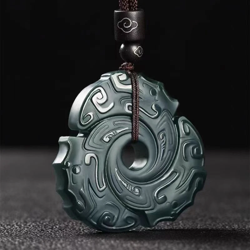 Natural Hotan Green Jade Spinner Necklace Pendant - Fortune Turns with