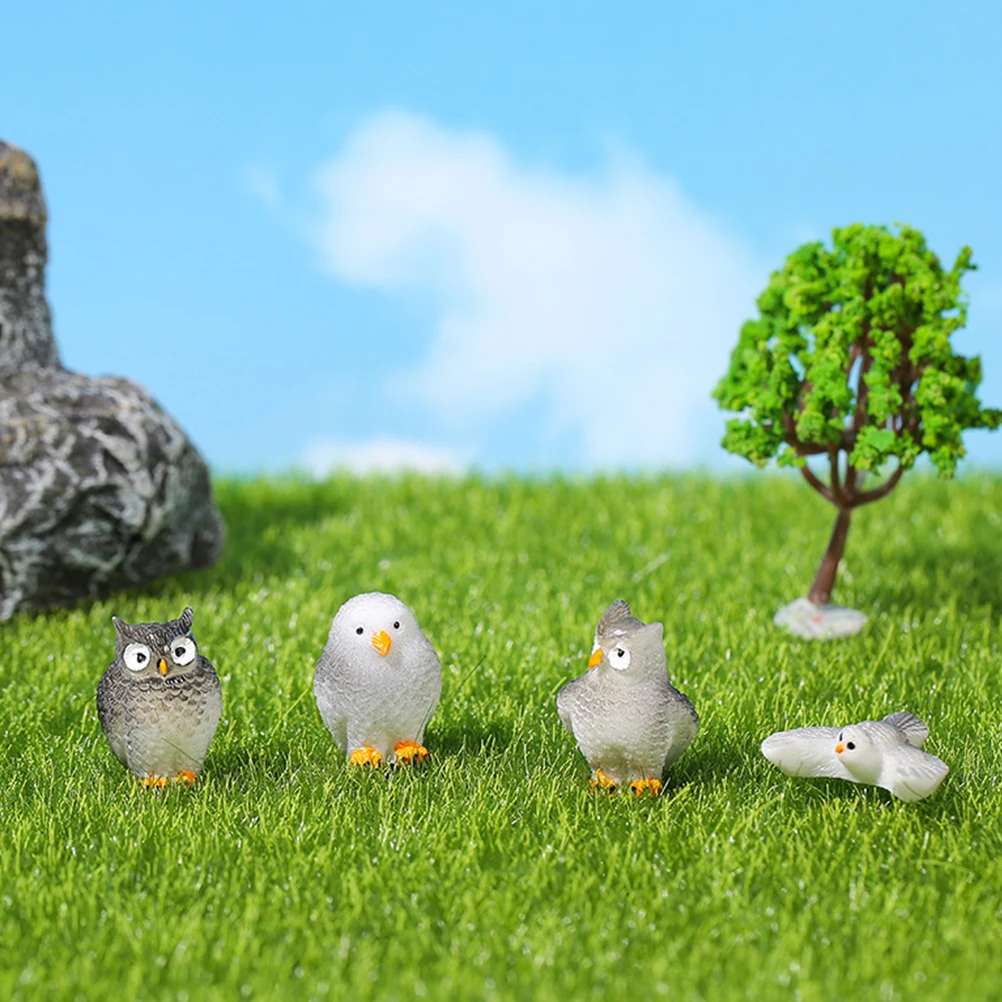 

12 Pcs Moss Micro Landscape Ornaments Lovely Owl Figurine Miniature Animal Adornment Model Resin Craft Figurines