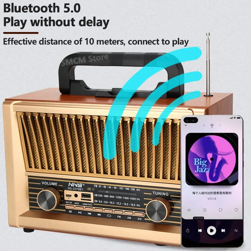 Bluetooth Wooden Home Theater Retro Bluetooth Speaker Music Soundbox Outdoor 3D Stereo Subwoofer Supports FM Radio caixa de som