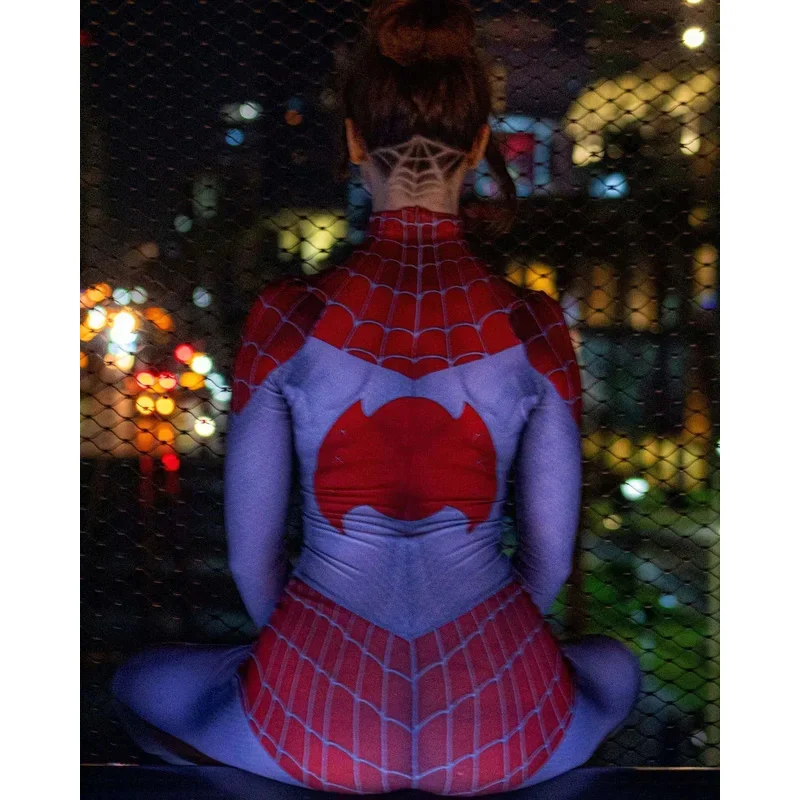 AD1 Women MJ Spider Cosplay Costume Adults Kids Girls Women Superhero Zentai Halloween Bodysuit Party Jumpsuit5@rD~