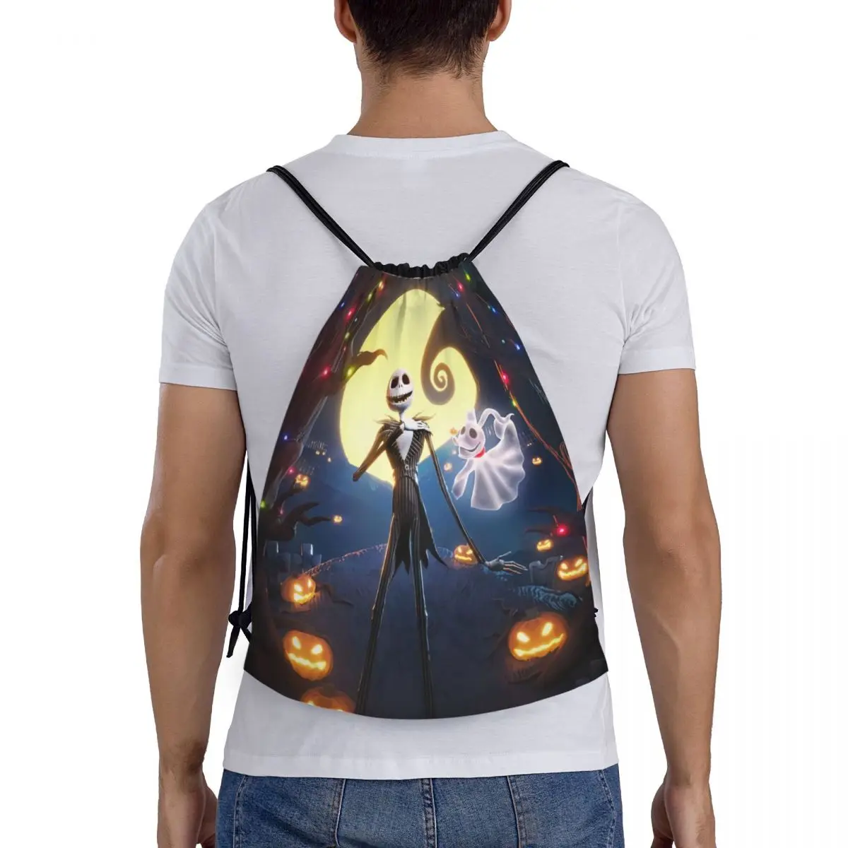 Custom Horror Christmas Nightmare Jack Skellington zaino con coulisse borsa da palestra sportiva per donna uomo Halloween Shopping Sackpack