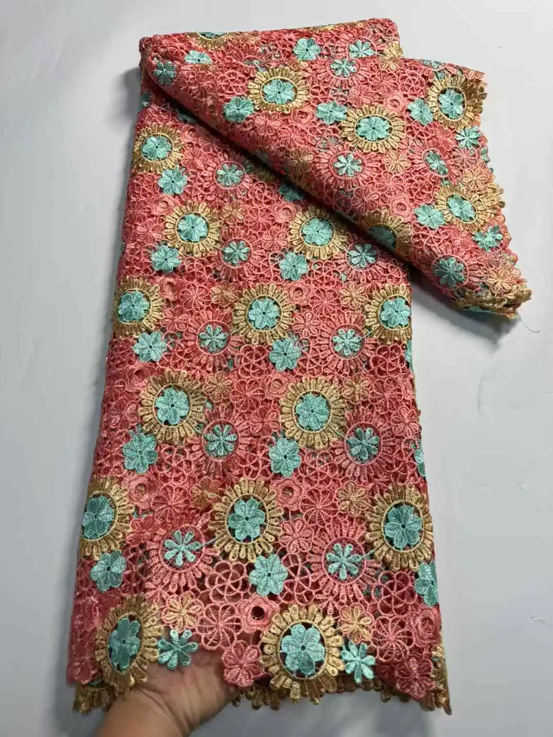 High Quality African Cord Swiss Voile Lace Multicolor Embroidery French Guipure Fabric Water Soluble Lace for Sew Clothes SZ155