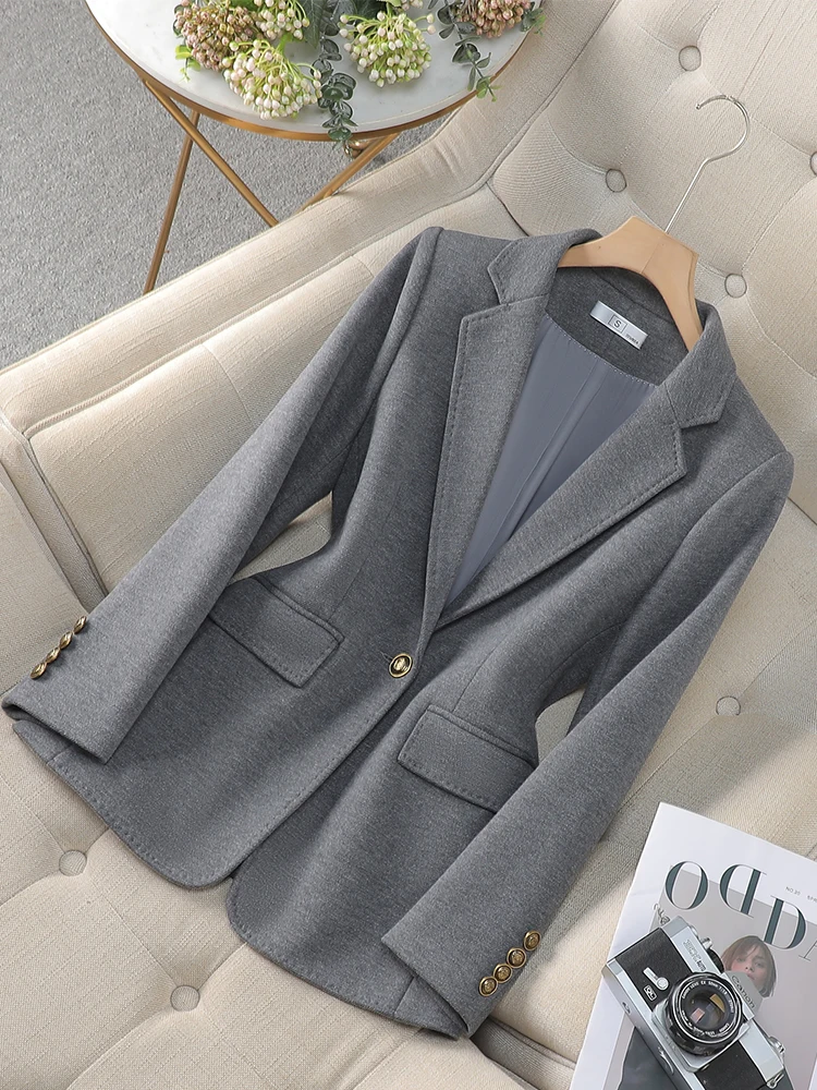 Fashion Gray Coffee Women Formal Blazer Ladies Female Jacket For Autumn Winter