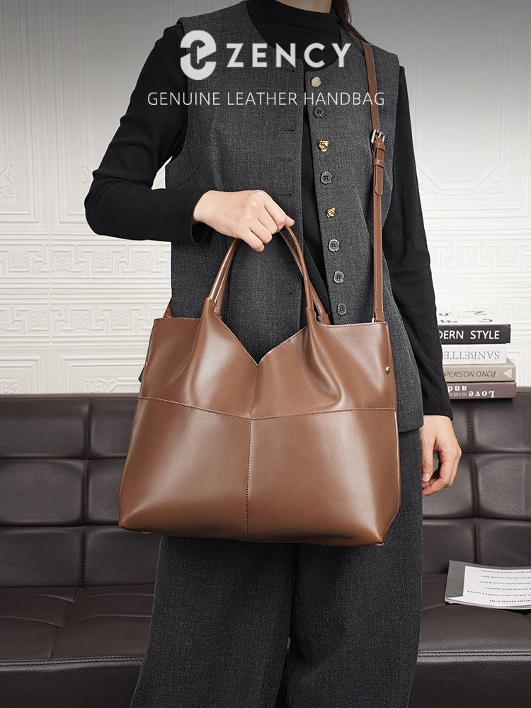 Large Work Tote Bag For Women 100% Genuine Leather Handbag Vintage Chocolate Brown Soft Slouchy Totes Convertible Crossbody Sac