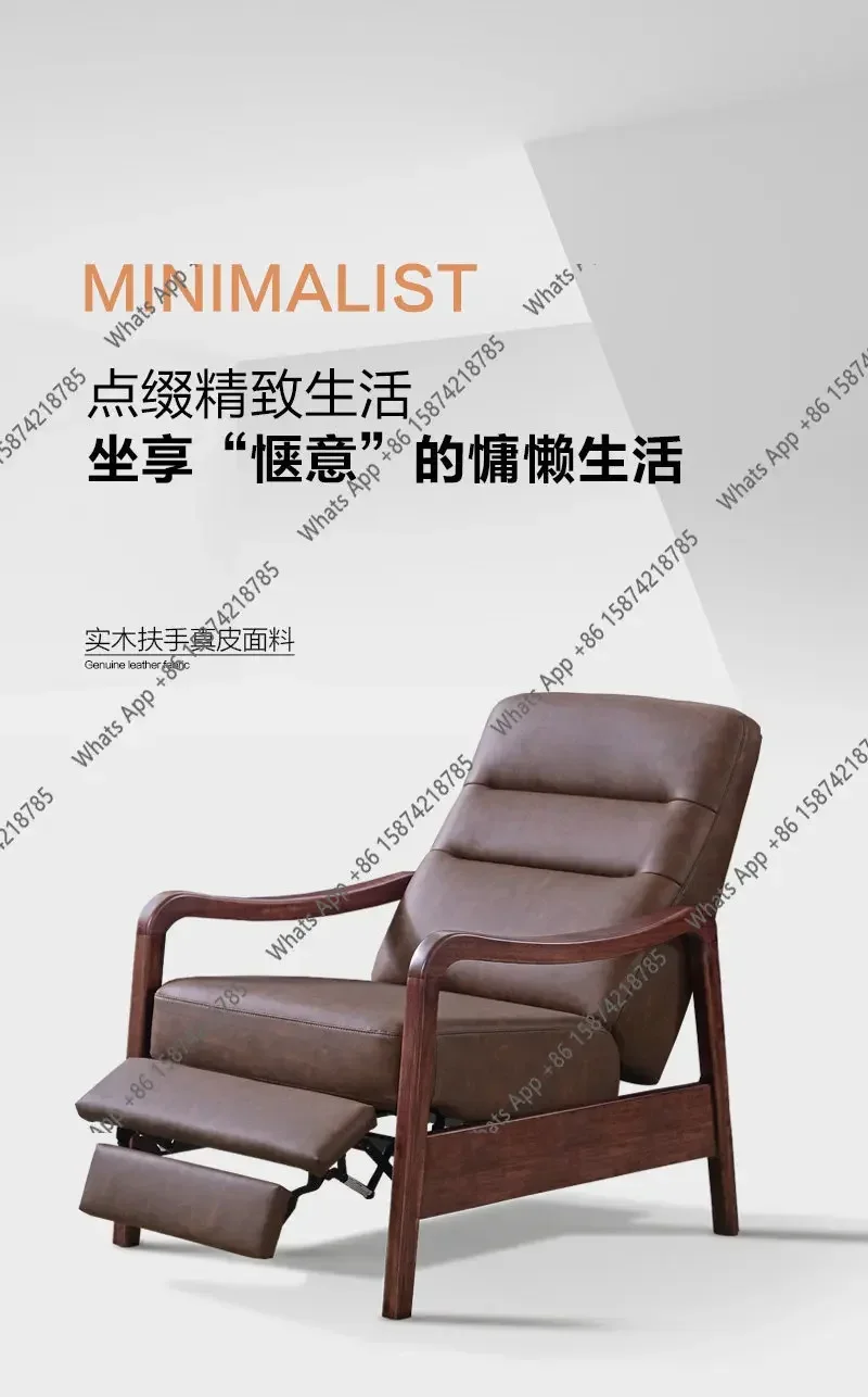 hT Mn Cowhide Multifunctional Sofa Chair Ebony Leisure Recliner Middle Antique Adjustable Sitting And Lying Single Armrest Lazy
