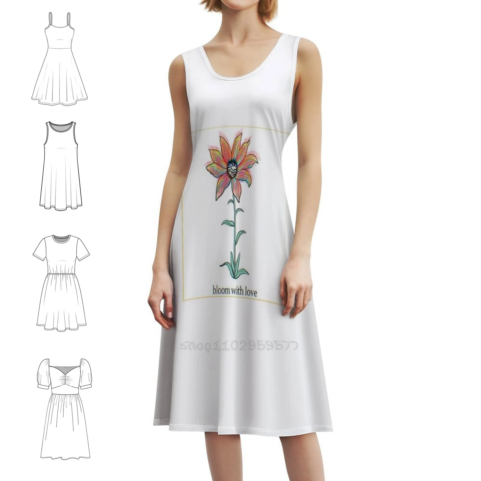 Bloom With Love Women's Elegant Party Dress A-Line Dress With Short/Long/Sleeveless Options Flowers Flower Romance Spring