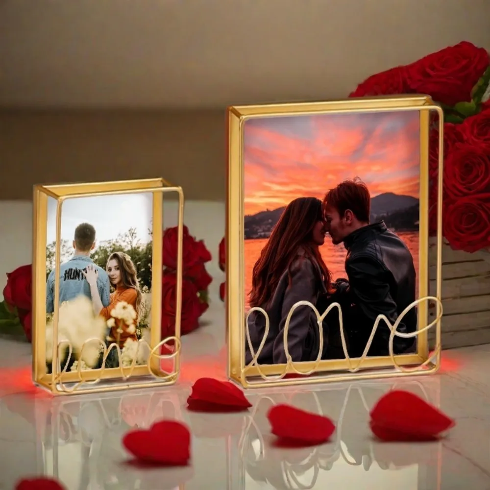 1pcs Metal Love Photo Frame Modern Self Standing Frame Gold Valentine's Decor Props Wedding Birthday Party Home DIY Supplies