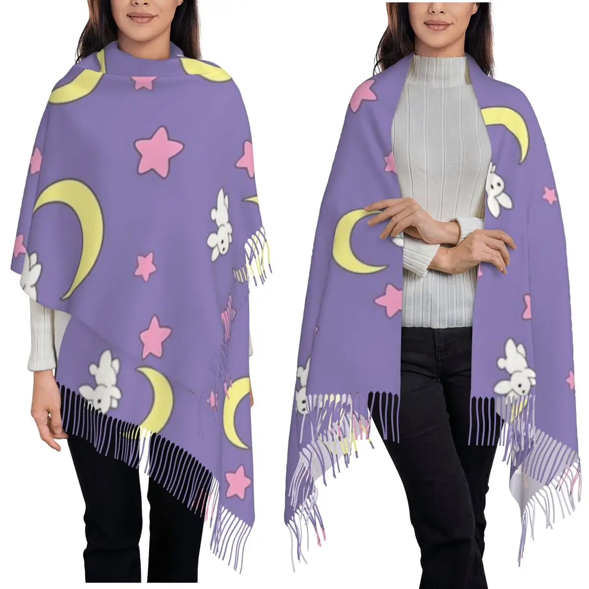 Rabbit Of The Moon Scarf Tassel Scarves for Women Soft Warm Shawls and Wraps Long Fall Winter Shawl Wrap