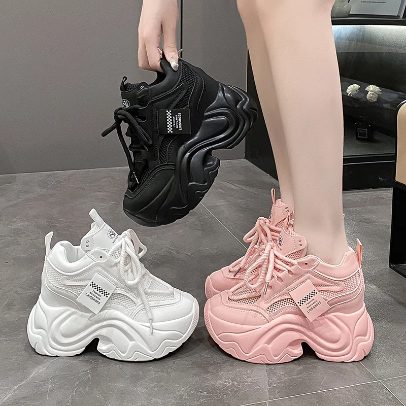 Womens Sneakers Korean Ladies Shoes Platform Roses Fashion Mesh Thick Sole 2024 Casual Leisure Increased Internal Women's Sneake