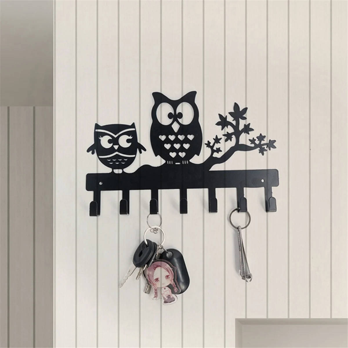 ELBA_A Owl Key Holder Wall No Nail Hook Home Ornament