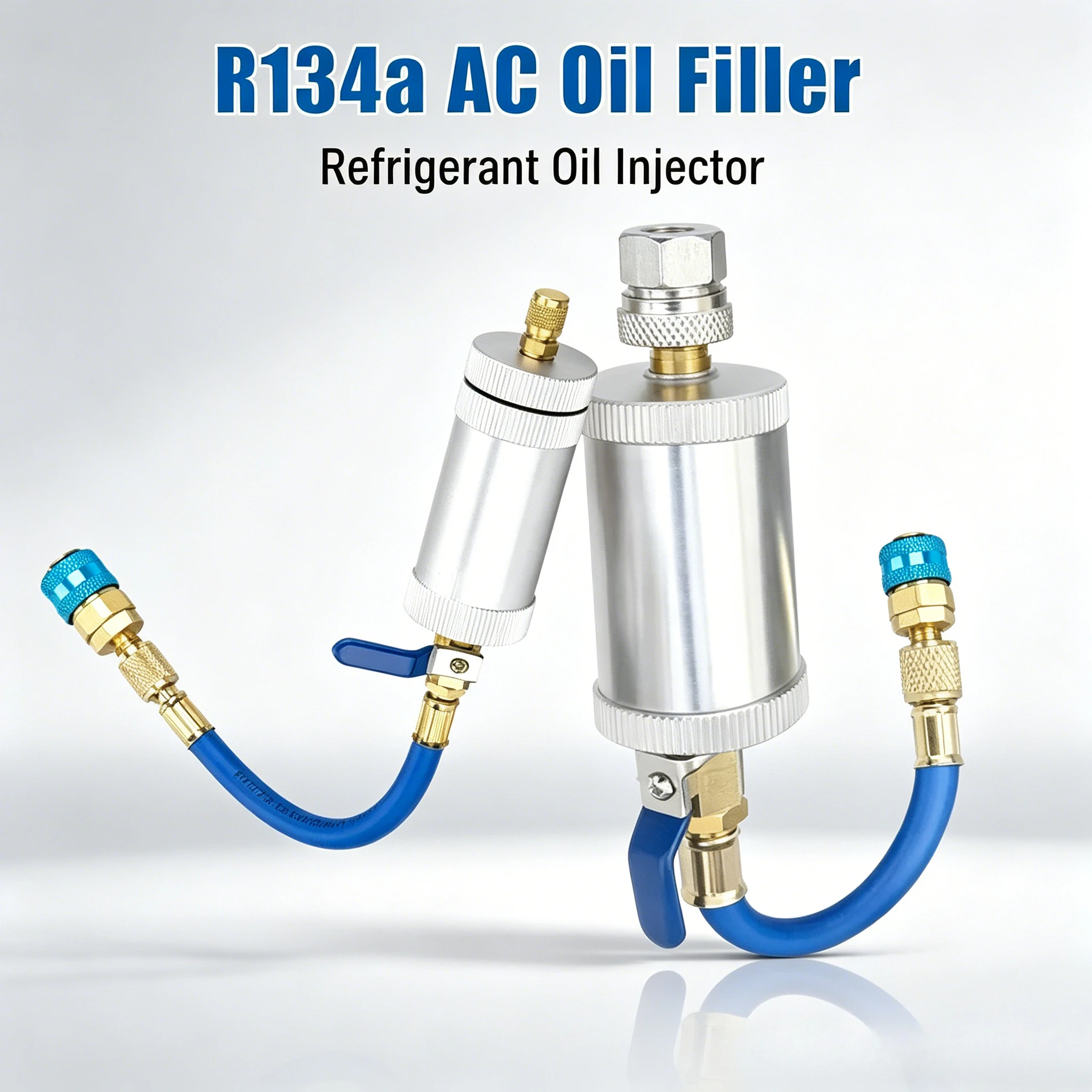 R134a Auto AC Refrigerant Oil Injector Portable Car Aircon Compressor Oil Filler UV Dye Leak Detection Charging Tool