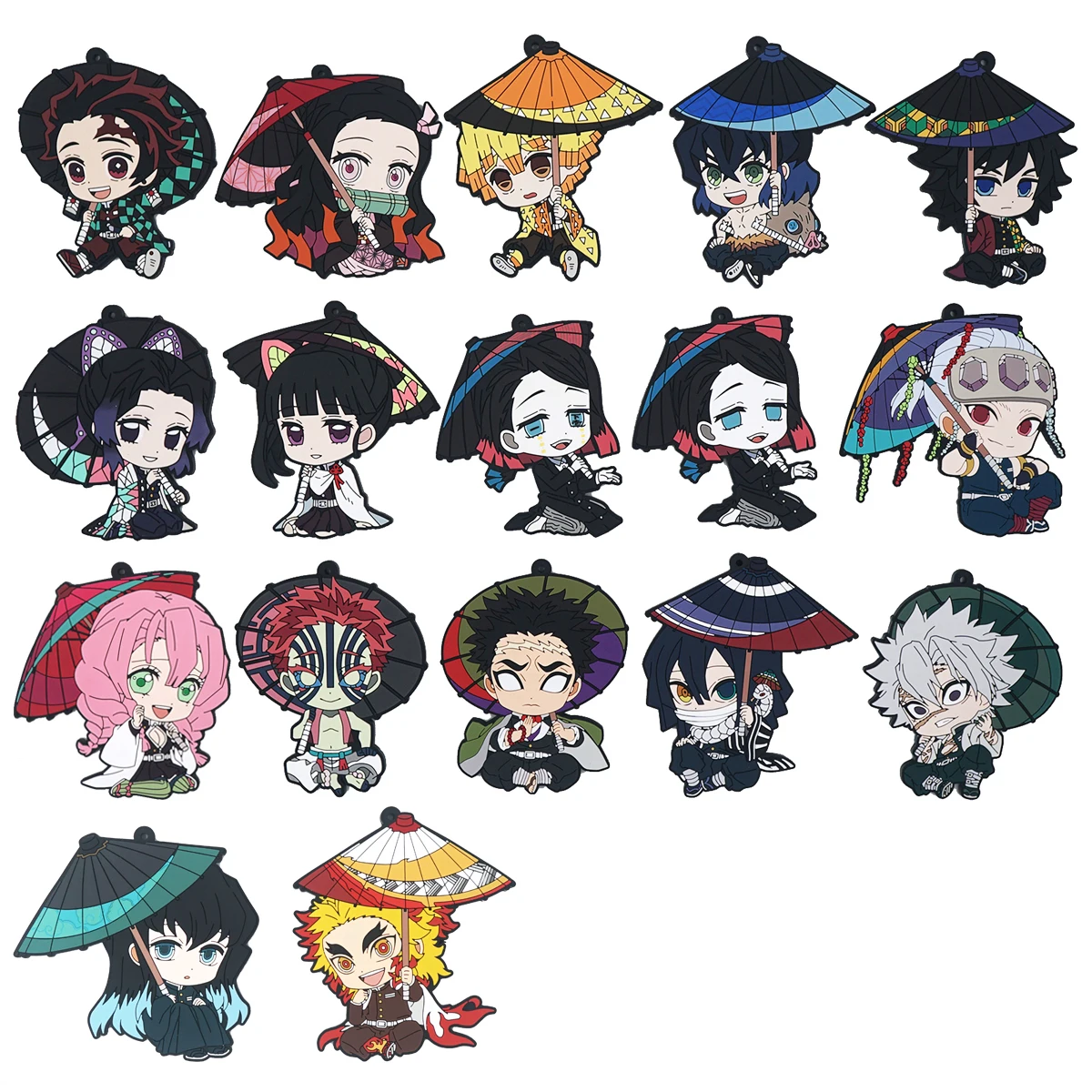 Demon Slayer Anime Borracha Chaveiro, Tanjiro Kamado, Nezuko, Kanroji, Mitsuri, Uzui, Guarda-chuva Tengen, Brinquedos ornamento, Coleção Presente