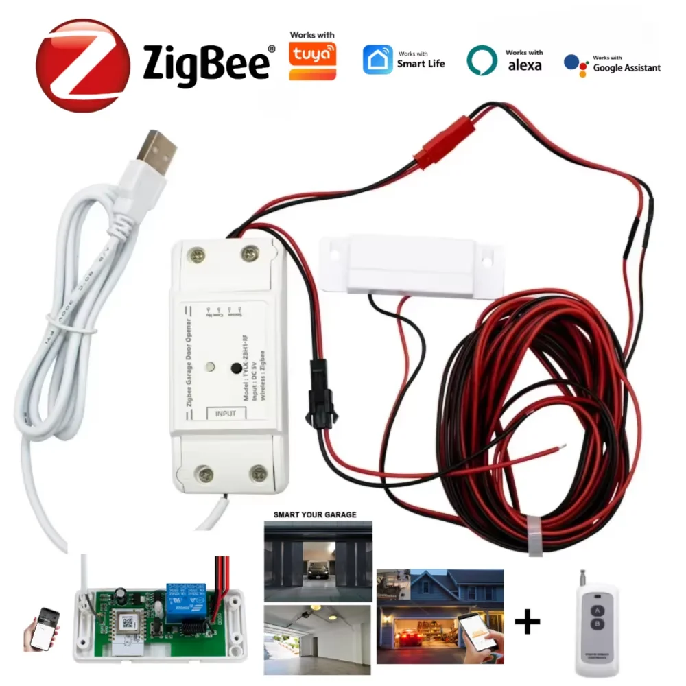 Zigbee Garage Door Controller USB 5V DIY Gate Opener Module With Magnetic Contact Sensor Remote Timing  Works with Tuya Alexa