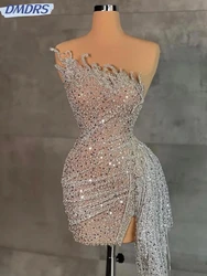 Sexy Illusion Strapless Cocktail Dresses Sparkly Sequins Beads Evening Dress Customized Mini Sleeveless Prom Gown Robe De Mariée