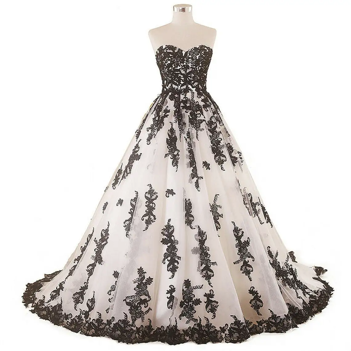 Robe de Mariée Gothique Noire et Blanche, Sans Bretelles, en Tulle et Dentelle, Grande Taille, pour Patients, sur Mesure, Vintage