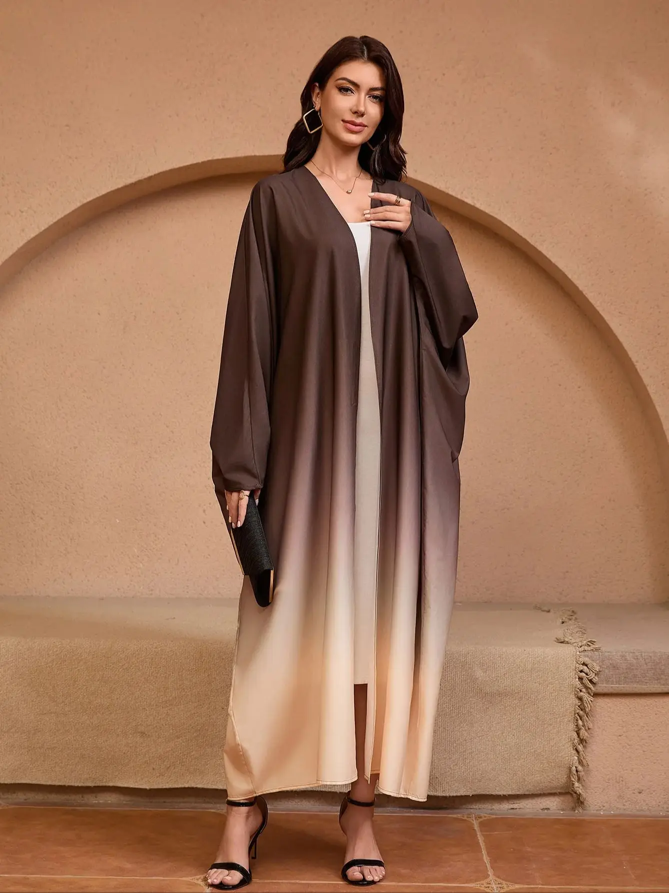 

Ramadan Eid Gradient opened Djellaba Muslim Dress Dubai Fashion Bat Sleeved Abaya Muslim Robes Islam Robe WY2290