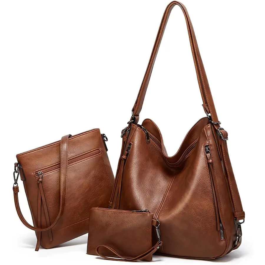 

PU Leather Purses 3PCS Hobo Crossbody Bags Set for Women 3 in 1 Convertible Backpack for Ladies Shoulder Bags satchel Bags