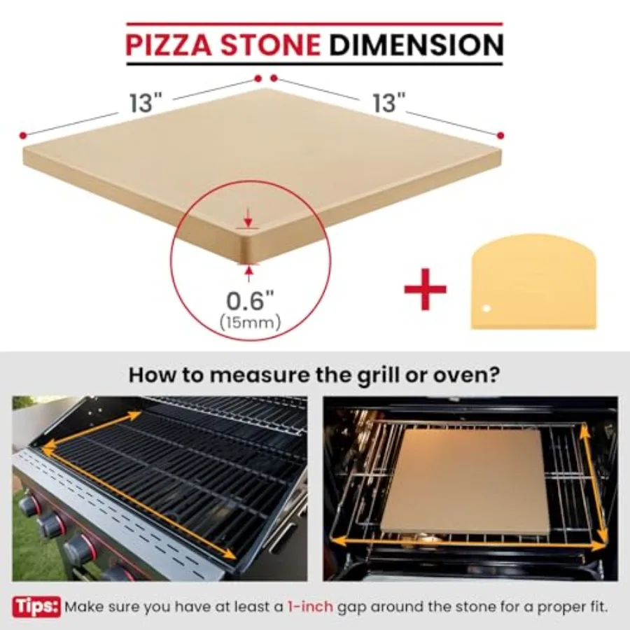 Pizza Stone 13 Inch, Cordierite Square Baking Stone for Ooni 12 Oven, Ideal for Making Crispy Crust Pizzas Bread and Cookies