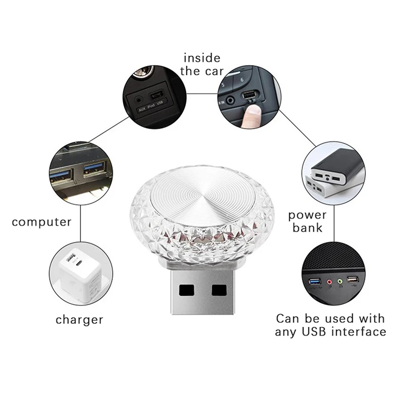 Portable Car USB Ambient Light Mini LED Decorative Atmosphere Lamps For Auto Interior Environment Light Computer Light Plug Play