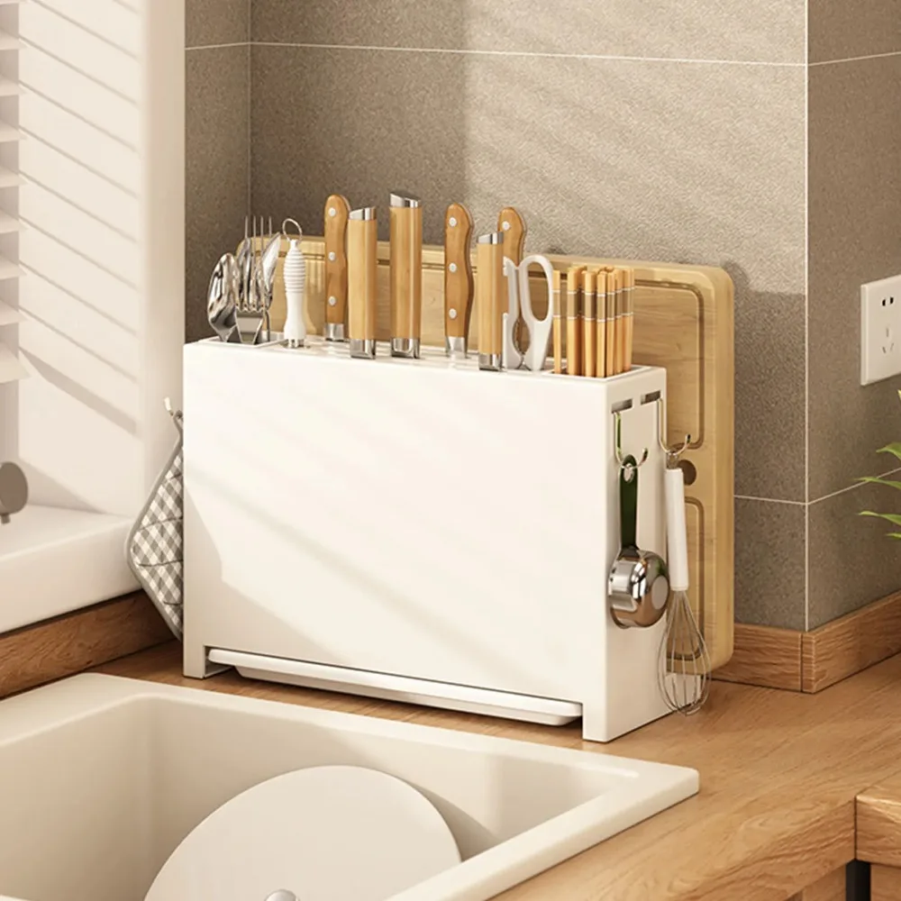 

Kitchen Knife Drying Holder Integrated Chopsticks Cutting Board Storage Rack White Kitchen Knife Drying Holder