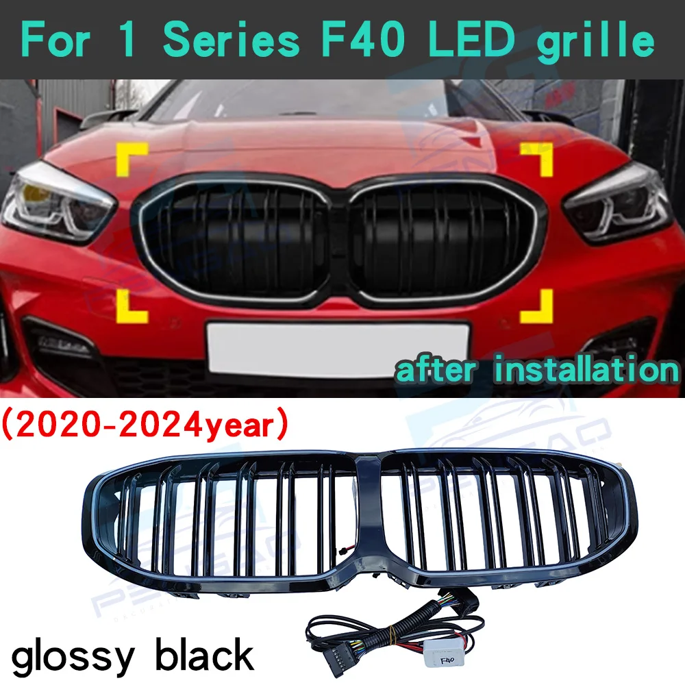 

2020-2024 For BMW 1 Series F40 dual line shine LED Racing Grills replace all black Exterior Parts