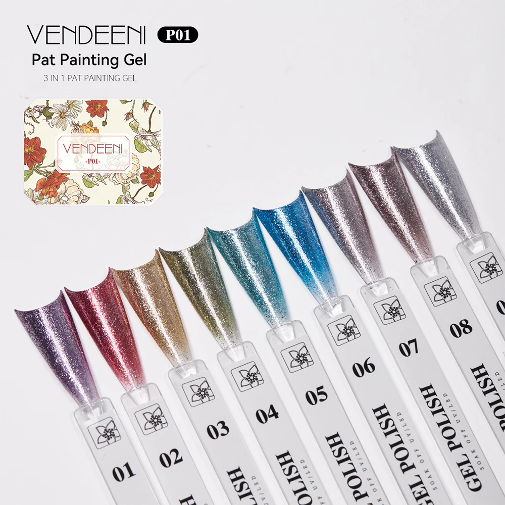 Vendeeni 9 Farben Patting Painting Gel Nagellack UV LED Soak Off Gel Lack Gradient Pat Gel Palette Blooming Transfer Design – Detail 5