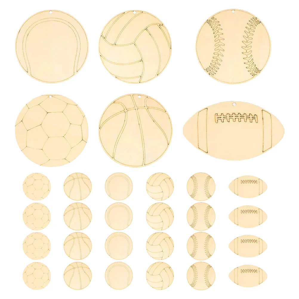 42 PCS Painting Graffiti Wood Chips Hand-painted Sports Ball Tags Cutouts Carving DIY Slices Unfinished