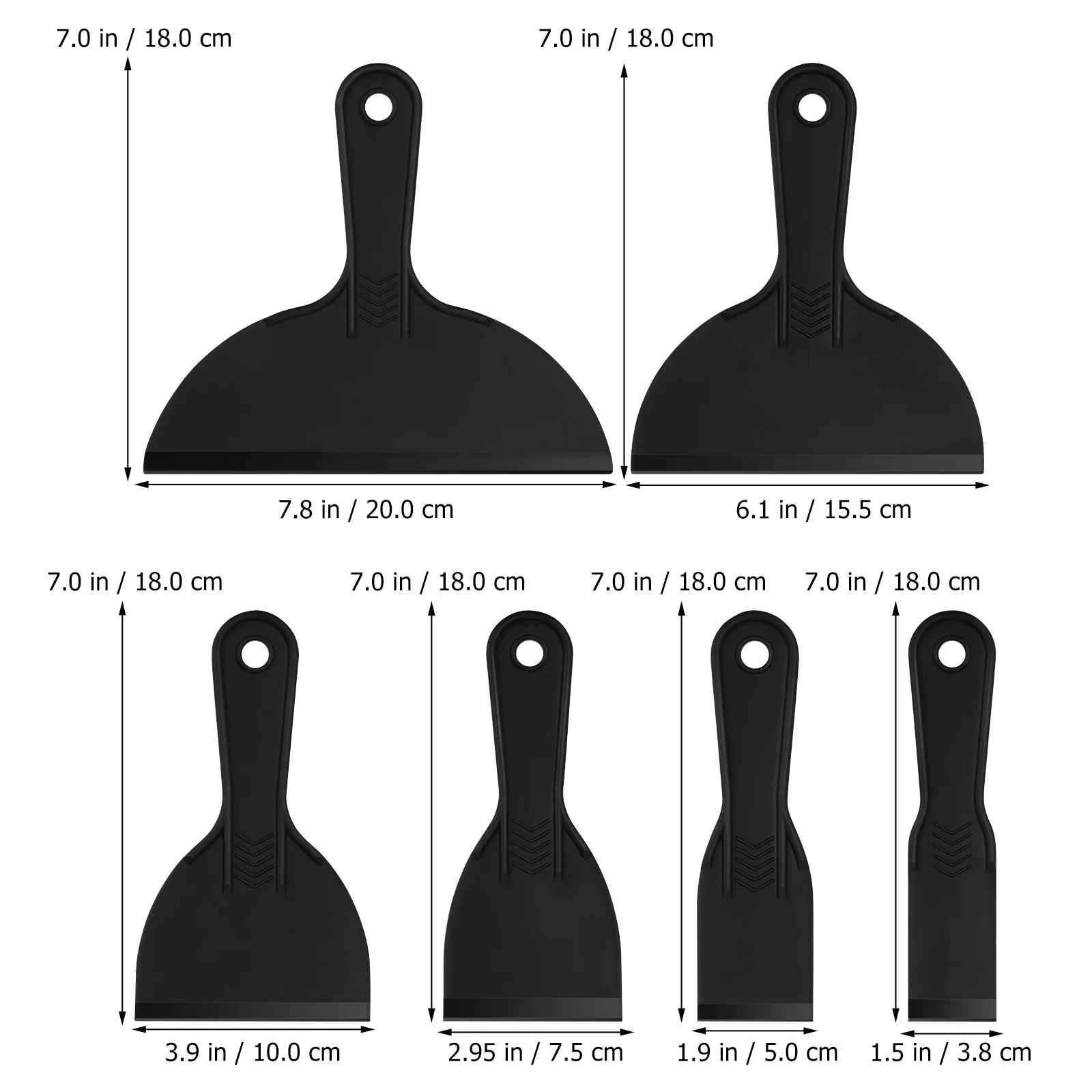 Juego de espátulas raspadoras de pintura de plástico, herramienta de llenado de masilla de reparación de pared con agarre cómodo, varios tamaños, 10 Uds.
