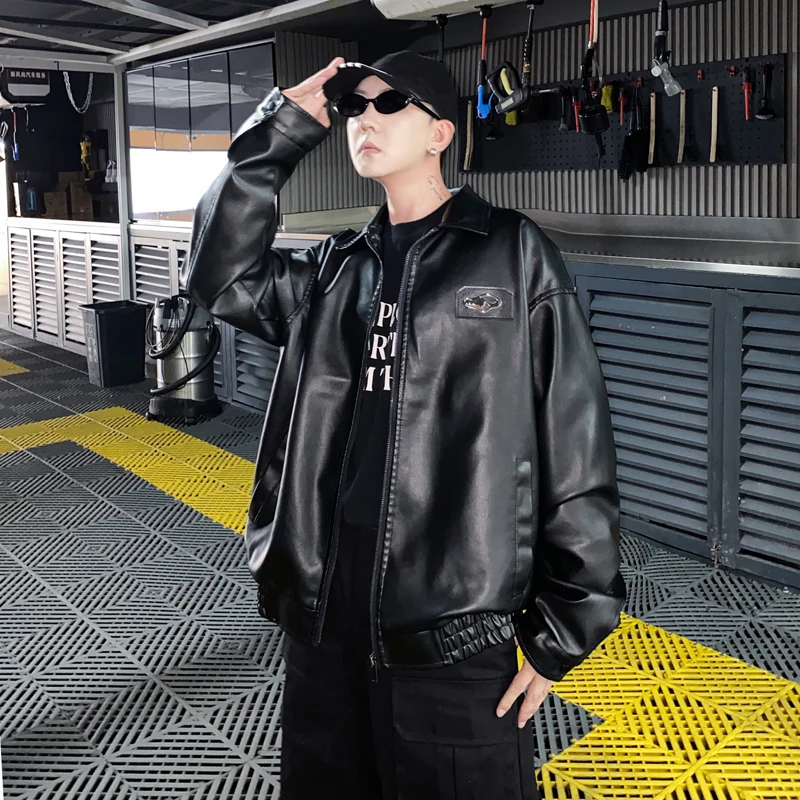 Hip Hop Autumn And Winter Men's Faux Leather Jacket Bomber Motocycle PU Coat For Women - Image 3