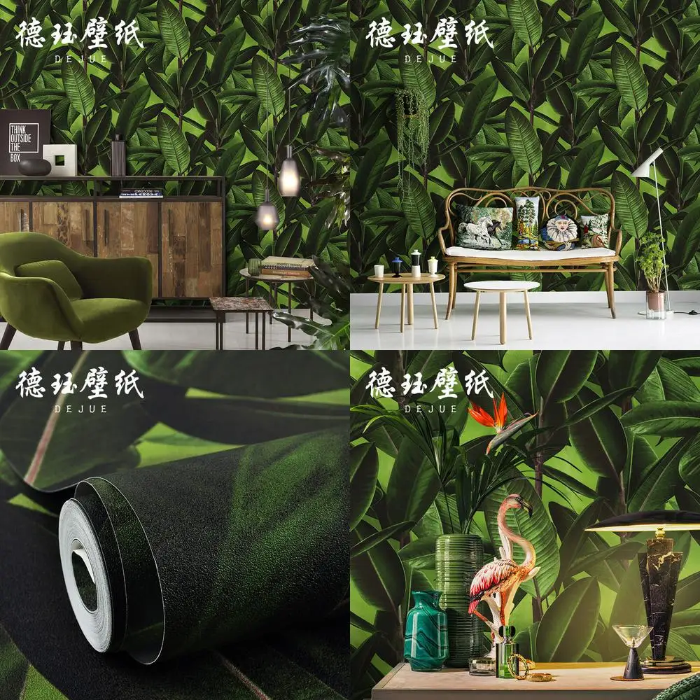 Banana Leaf PVC Wallpaper Green Background Wall KTV Restaurant Southeast Asian Modern Simple Decorative Wallcovering