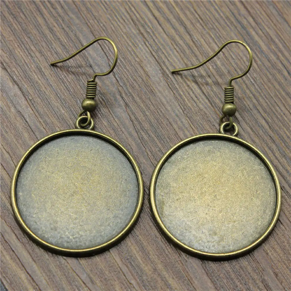 Sejuani Antique Silver Color Round Ear Hook Glass Cabochon Base Setting Tray Accessories Sets Jewelry Supplies 18x19mm Earring