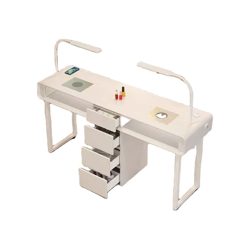 

Cream Salon Nail Desk and Chair Economy Single and Double Person Nail Desk Light Luxury Multi-functional Nail Workbench