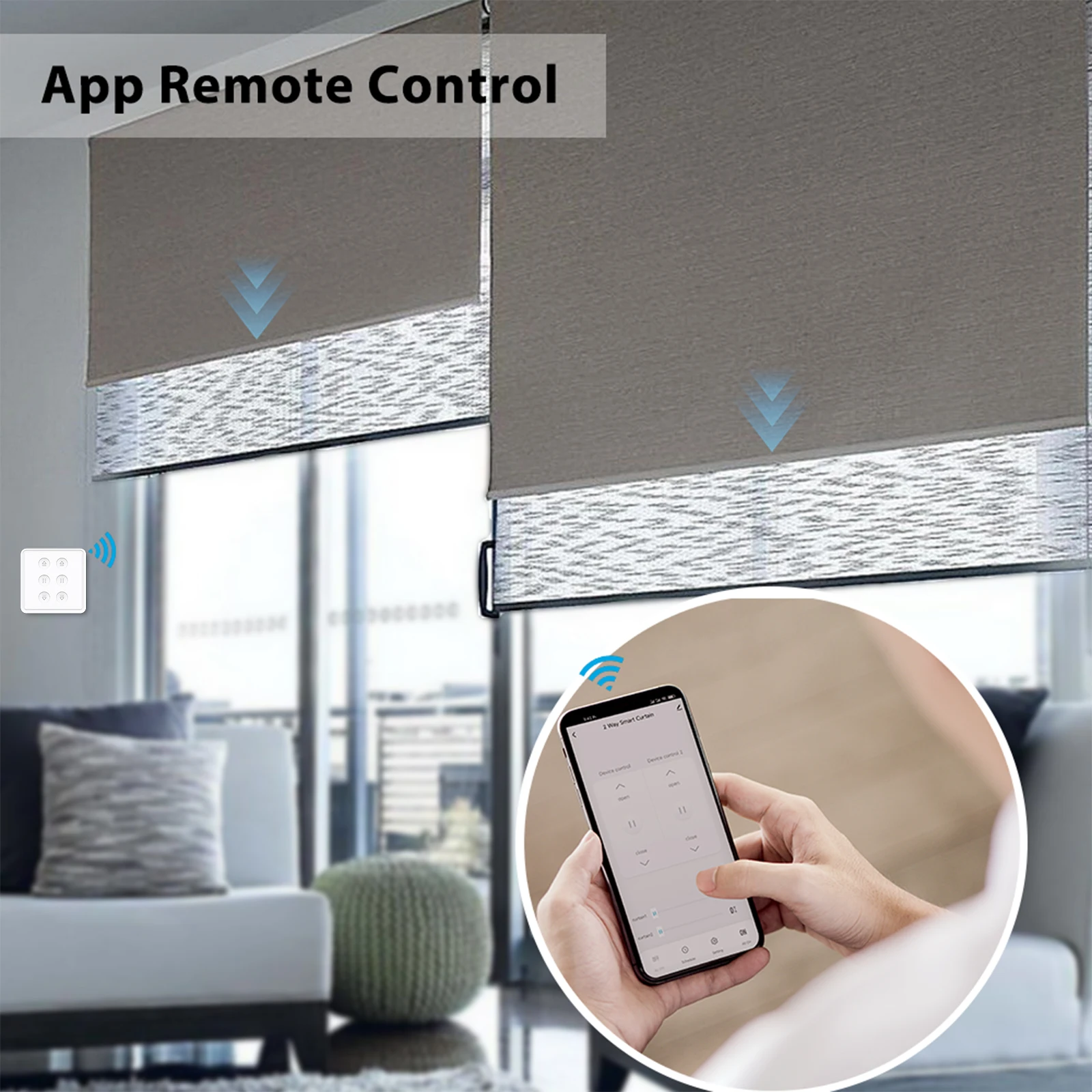 QCSMART Tuya Smart Life Double Curtain Pushbutton Switch Percentage Control Voice Operate via Google Home Alexa