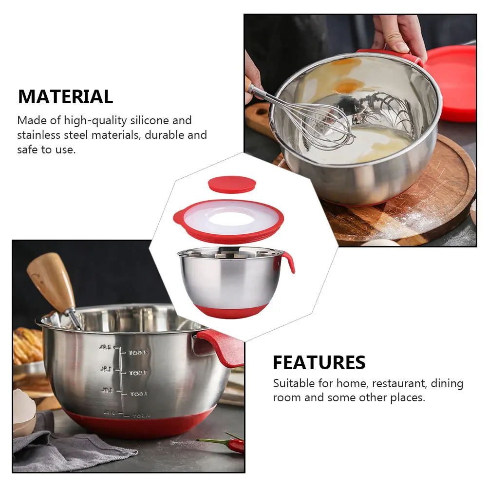 

1 Set Of Antiskid Salad Bowl With Scale Stainless Steel Mixing Bowl Kitchen Gadget Baking Accessory Food Container For Egg Pasta