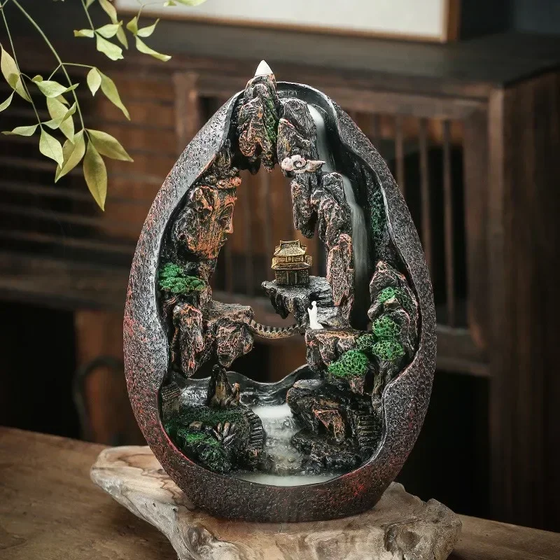 Splendid Mountain Scenery Art Craft Backflow Censer In Traditional Chinese Lanscape Painting View Decorative Incense Burner