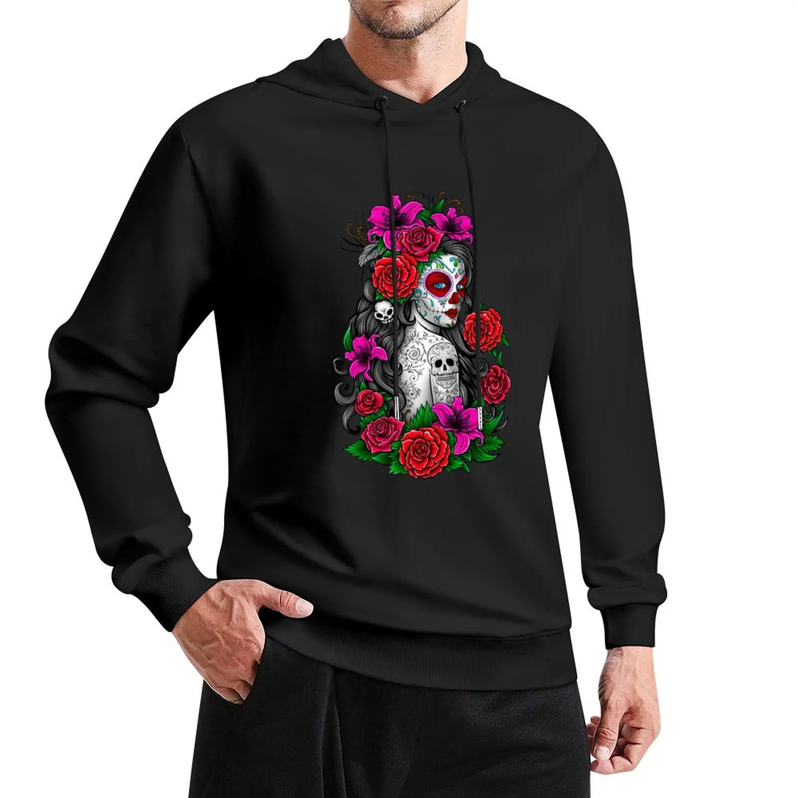 

catrina mexican skull tattoo Pullover Hoodie mens clothes blouse tracksuits