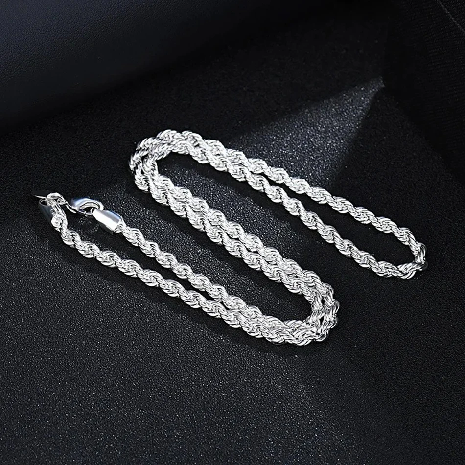 Classic Rope Chain Men Necklace Width 2/3/4 MM 925 Sterling Silver Figaro Cuban Chain Necklace for Men Women Jewelry