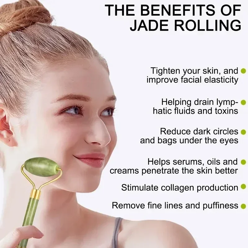 Jade Roller and Gua Sha set Spa Grade Face Massager 100% Authentic Stone Reduces Puffiness Wrinkles Reveals Face Skin Care Tools