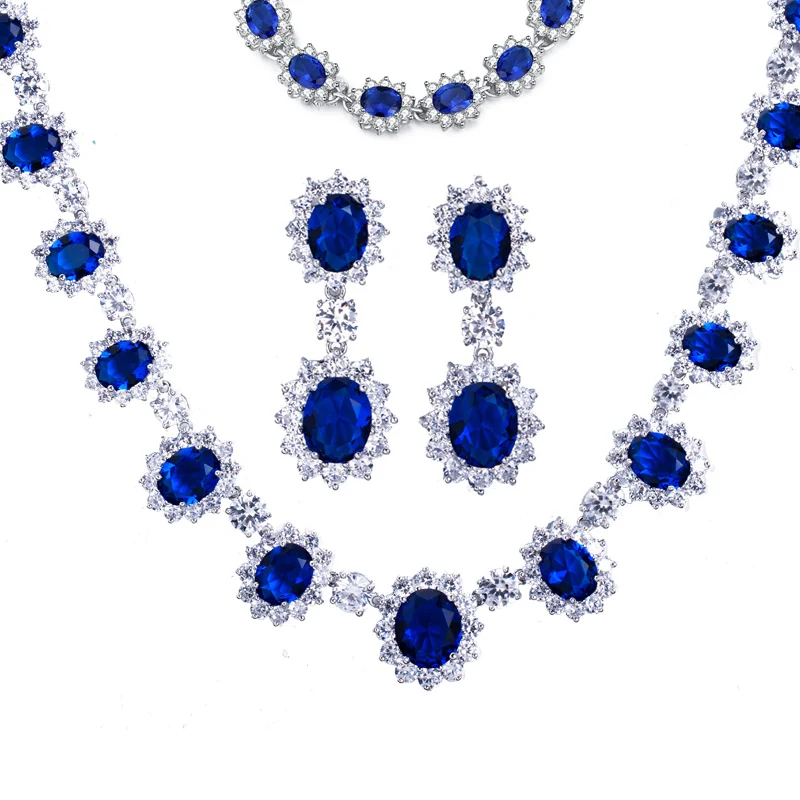ThreeGraces 3Pcs Luxury Red Cubic Zirconia Stone Bridal Wedding Banquet Necklace Bracelet Earrings Jewelry Set for Women TZ962